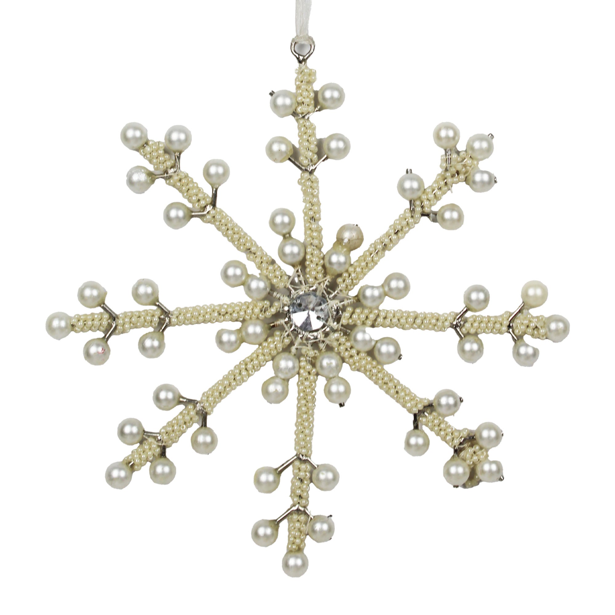Set of 2 Beaded Snowflake Shaped Christmas Ornament